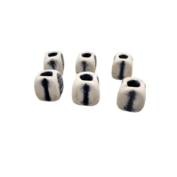 Handmade Bisque Fired Clay Beads Peacock Design Stamped Set of 6 - Picture 2 of 6